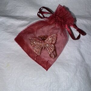 gold‎ butterfly keychain with diamond insert ring